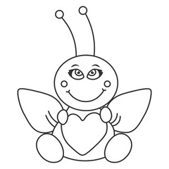 Happy bee sits embracing with a heart.