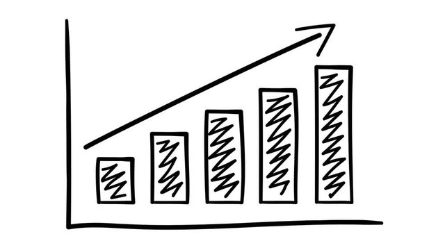 Hand-drawn bar chart with growth arrow and hatching.