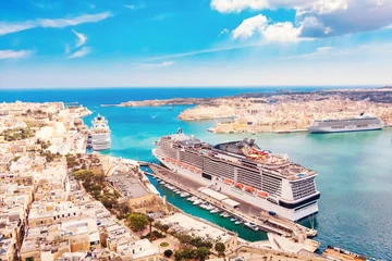 Aluminium Prints Mediterranean Europe Cruise ship liner port of Valletta, Malta. Aerial view photo