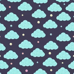Fotobehang Vector seamless pattern with clouds and colored circles. Magical unicorn themed repeat background. Good for children textile, clothes, stationery, baby shower . © Lexi Claus