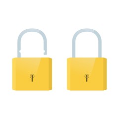 Open and closed lock icon. Template design for web banners and mobile app, printed materials, infographics, password, blocking, security.
