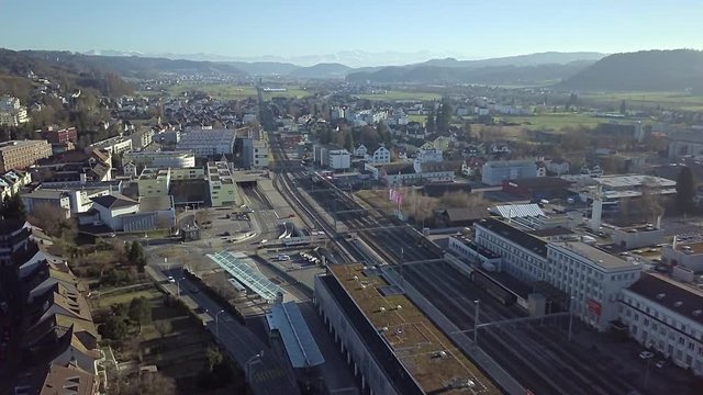 4k Aerial View Zofingen small city in Switzerland