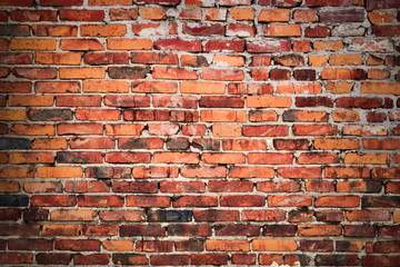 Red brick wall. Place for text. The texture of the wall.