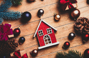 little wooden house and Christmas decoration