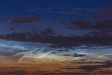 noctilucent clouds at midnight in the sky