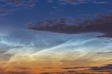 noctilucent clouds at midnight in the sky