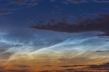 noctilucent clouds at midnight in the sky