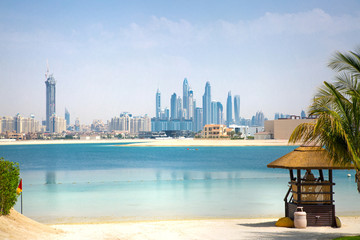 Fototapeta na wymiar Dubai skyscrapers cityscape view from the Jumeirah island