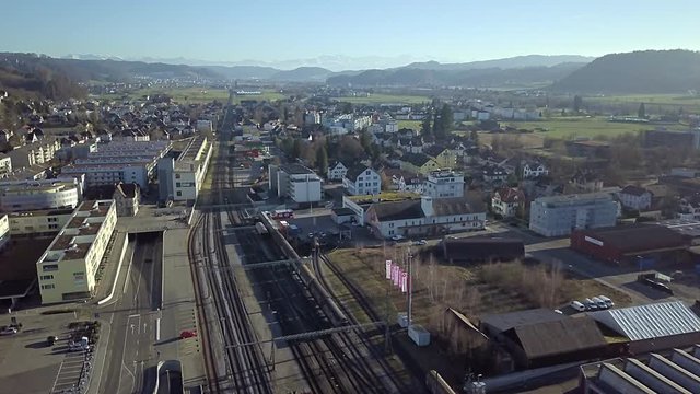 4k Aerial View Zofingen small city in Switzerland