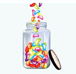 Colorfukl tasty jellybeans in a jar on white background