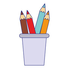 Colors pencils in cup cartoon isolated blue lines