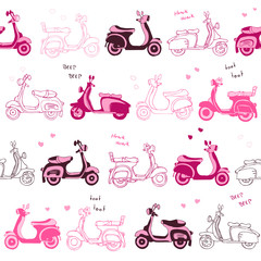 retro vintage seamless vector scooter pattern - 274489015