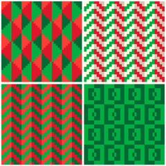 abstract red-green pixel seamless pattern set xmas - 274489022