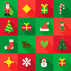 Christmas pixel pattern with cute icon elements