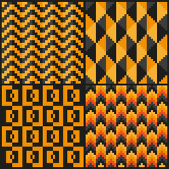 abstract orange black pixel seamless pattern set Halloween fire - 274489055