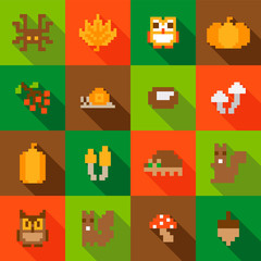 Colorful pixel Autumn icon Elements seamless pixel pattern
