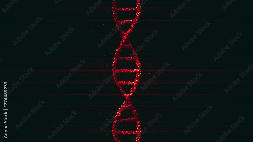 Poster red dna molecule ball model with particles, seamless loop