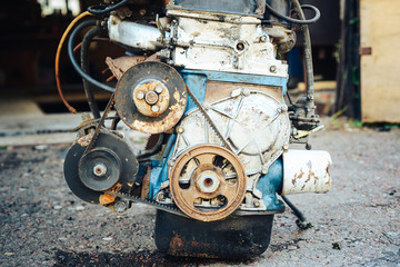 Close-up of the old engine, removed from the car.