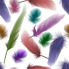 Seamless pattern with colored feathers. Vector illustration. EPS 10