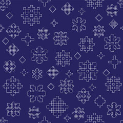 Pixel blue white winter snowflake seamless vector pattern - 274489293