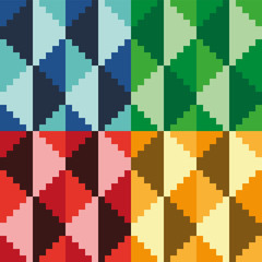 Set of seamless abstract geomatric pixel pink diamond pattern - 274489299