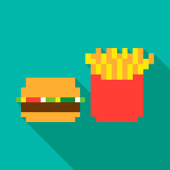 Pixel hamburger and fries icon game duo