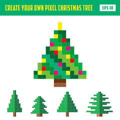 Pixel Christmas tree game icon set