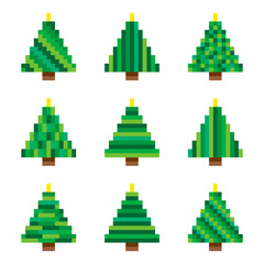 Pixel christmas tree game icon set