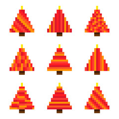 Pixel christmas tree game icon set