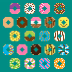 Collection of retro pixel donuts icons in vector - 274489446