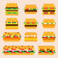 Pixel hamburger set game icon menu