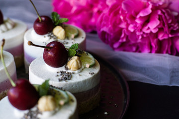 Vegan raw desserts. Love for a healthy vegan food concept