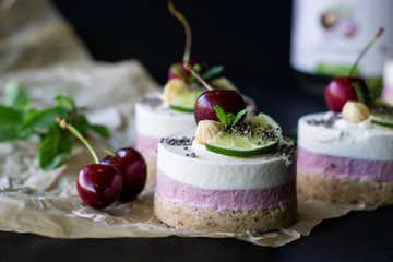 Vegan raw desserts. Love for a healthy vegan food concept