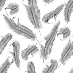 Seamless pattern with feathers-hearts. Vector illustration. EPS 10