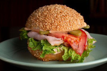 ham burger and fresh vegetables