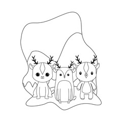 cute group of reindeer animals isolated icon