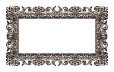 Panoramic silver frame for paintings, mirrors or photo isolated on white background