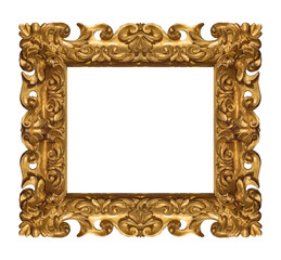 Golden frame for paintings, mirrors or photo isolated on white background