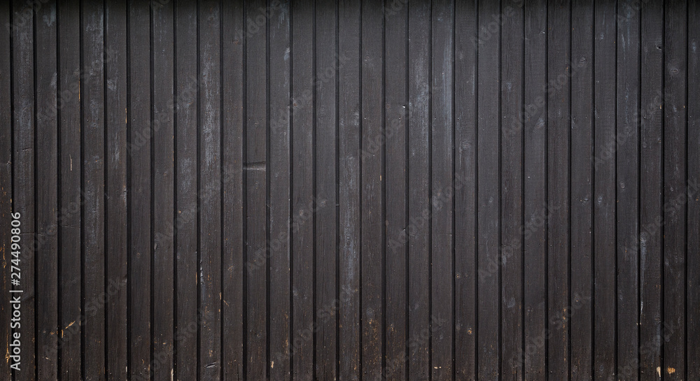 Poster high resolution full frame background of a weathered wood board wall or paneling painted in dark gra