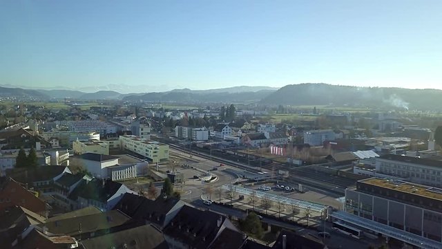 4k Aerial View Zofingen small city in Switzerland