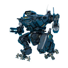 black heavy mech running in a white background