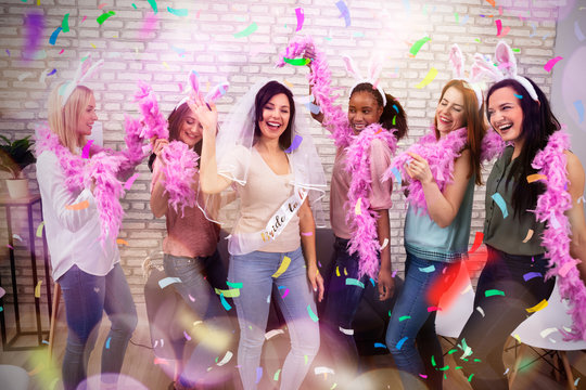 Bride And Bridesmaids Celebrating Bachelorette Party