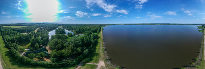 Beautiful 360-degree panorama on the shore of the reservoir, Poland