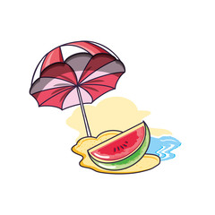 healthy slice watermelon in the beach with umbrella