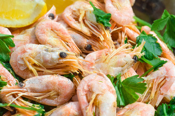 Boiled shrimp , close-up