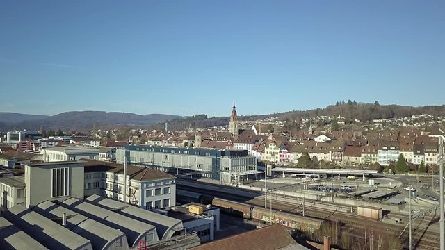 4k Aerial View Zofingen small city in Switzerland