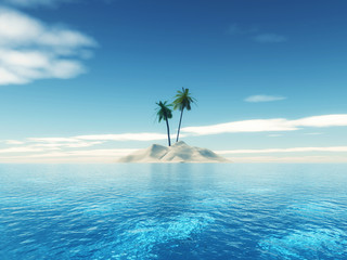3D tropical palm tree island