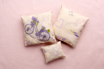 Cushions with bicycle and lavender