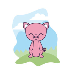 cute piggy animal in landscape
