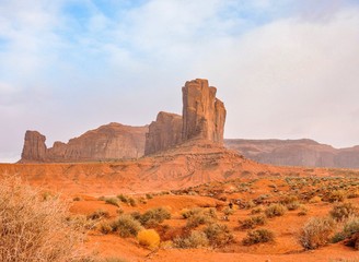 Monument Valley National Park. Utah State. Red rock canyon desert panorama. American landmark.